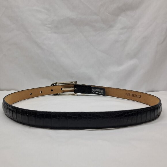 Brighton Black Leather Belt Silver Tone Metal S/28" B3103 - Picture 2 of 5